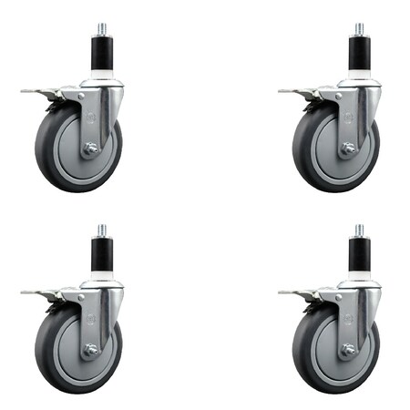 Service Caster 5'' Thermoplastic Rubber Swivel 1-3/8'' Expanding Stem Caster Set Total Lock Brake, 4PK SCC-EXTTL20S514-TPRB-138-4